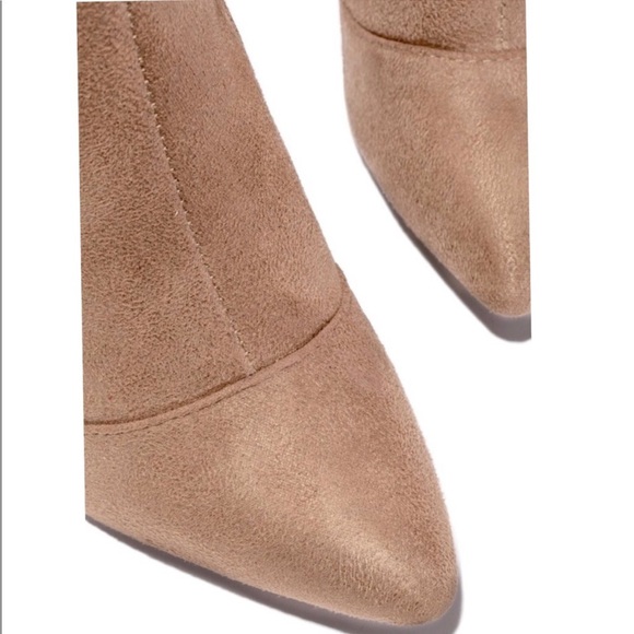 Taupe High Heel Open Back Corset Lace Up Thigh High Boot - Picture 5 of 10